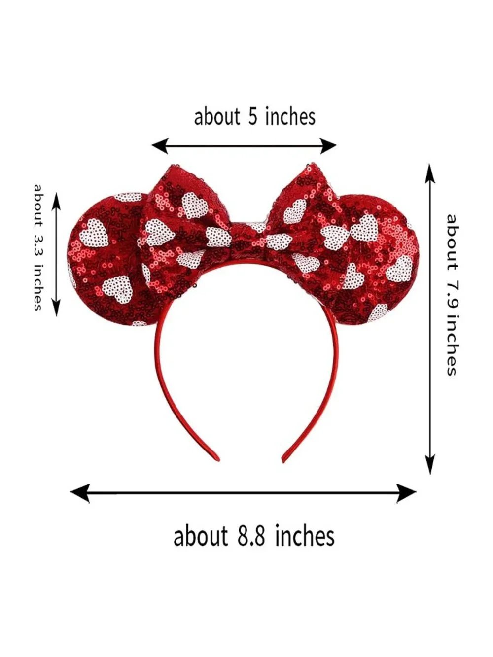 Women Red White Heart Shiny Bow Mickey Mouse Hair Headband For Cosplay